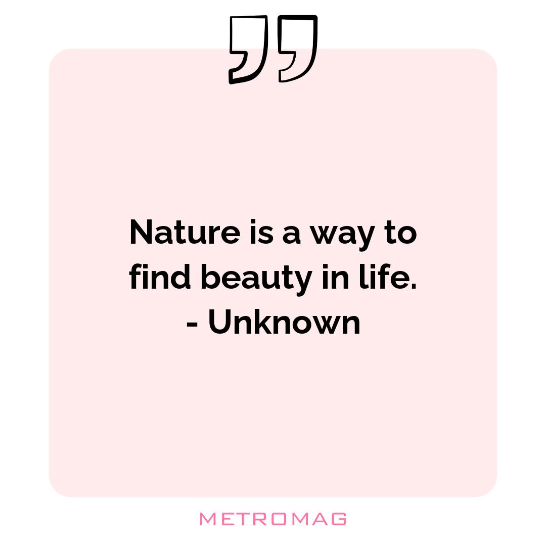 Nature is a way to find beauty in life. - Unknown