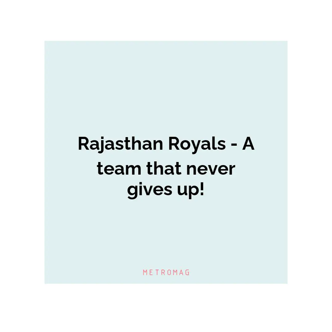 Rajasthan Royals - A team that never gives up!