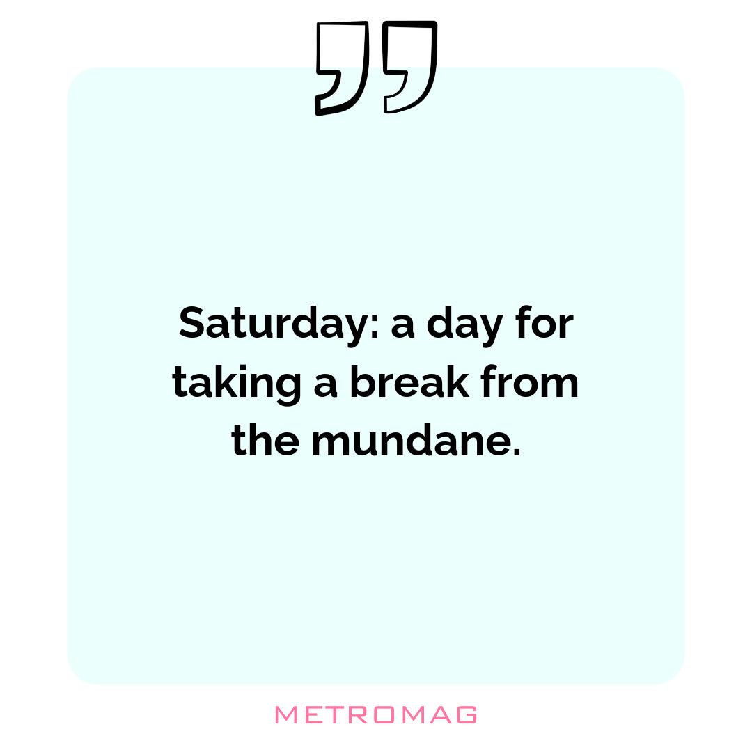 Saturday: a day for taking a break from the mundane.