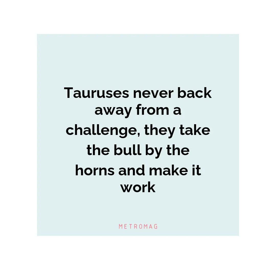 Tauruses never back away from a challenge, they take the bull by the horns and make it work