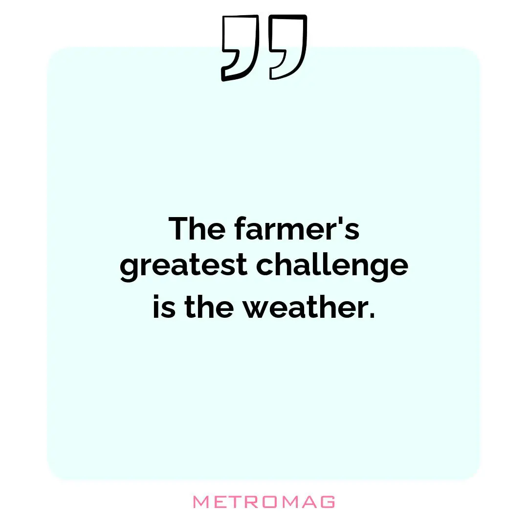 The farmer's greatest challenge is the weather.