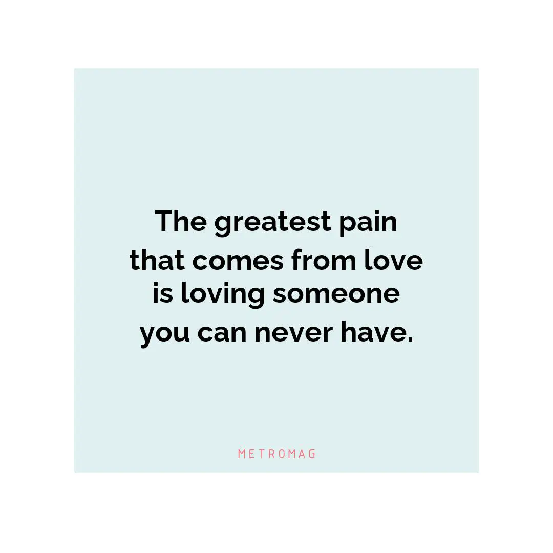 The greatest pain that comes from love is loving someone you can never have.