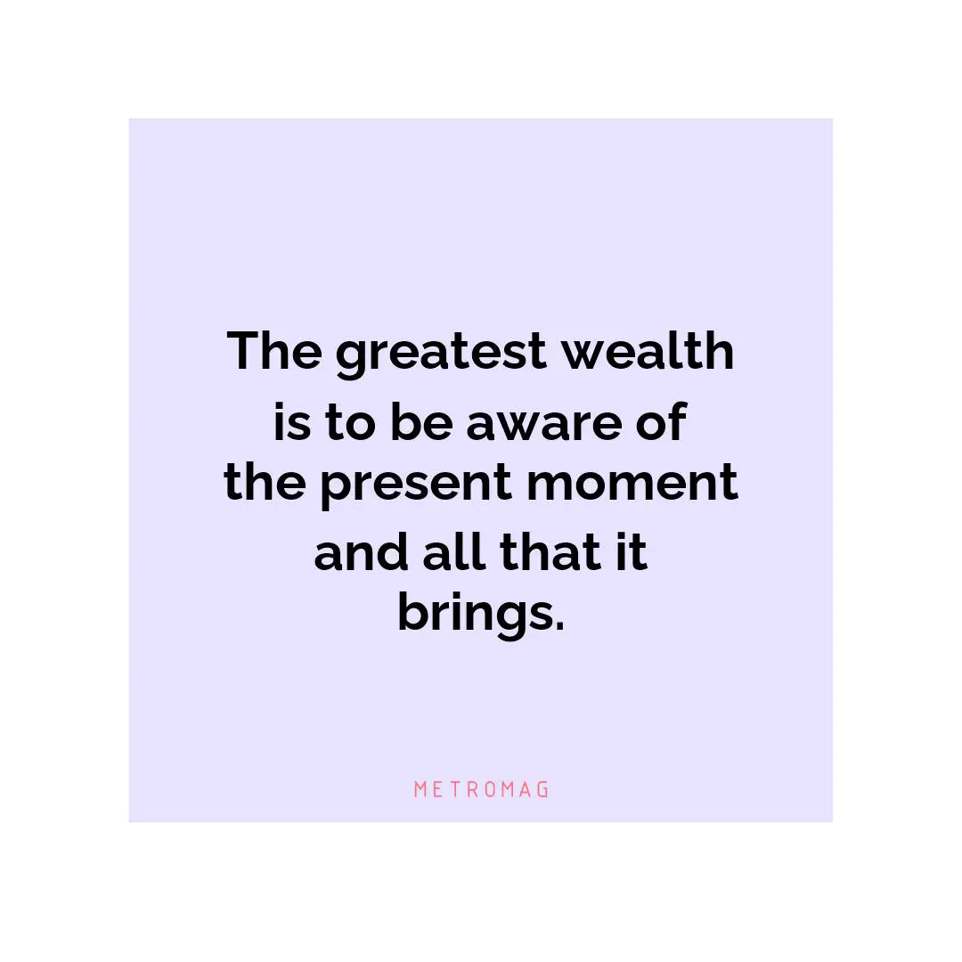 The greatest wealth is to be aware of the present moment and all that it brings.