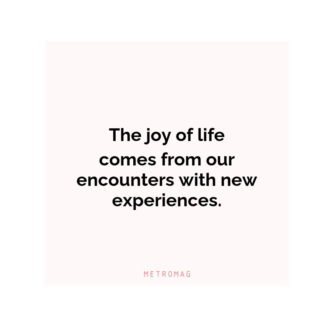 The joy of life comes from our encounters with new experiences.