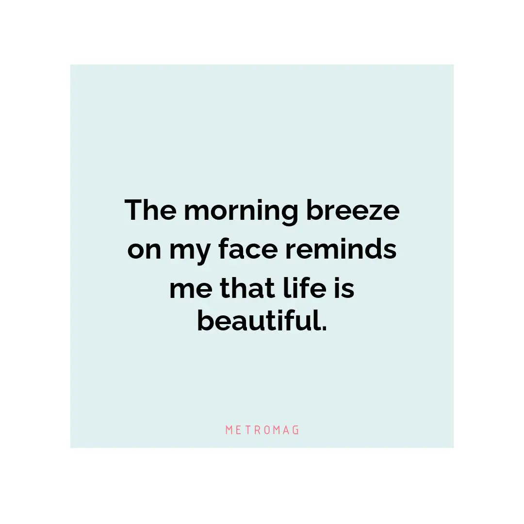 The morning breeze on my face reminds me that life is beautiful.