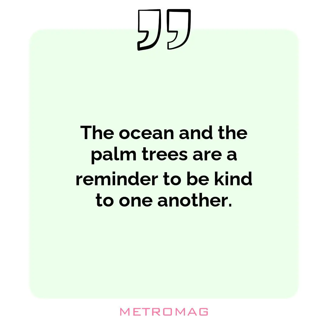 The ocean and the palm trees are a reminder to be kind to one another.