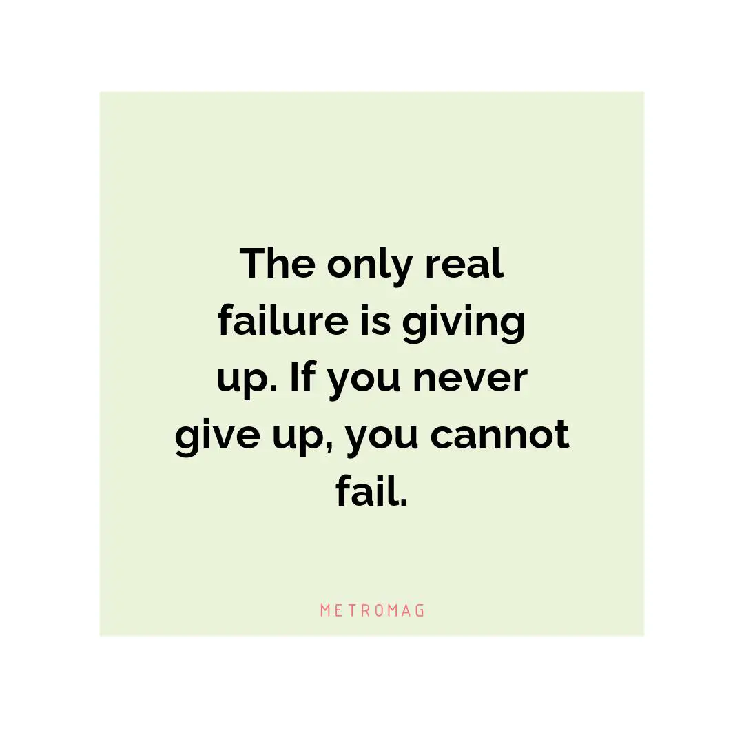 The only real failure is giving up. If you never give up, you cannot fail.
