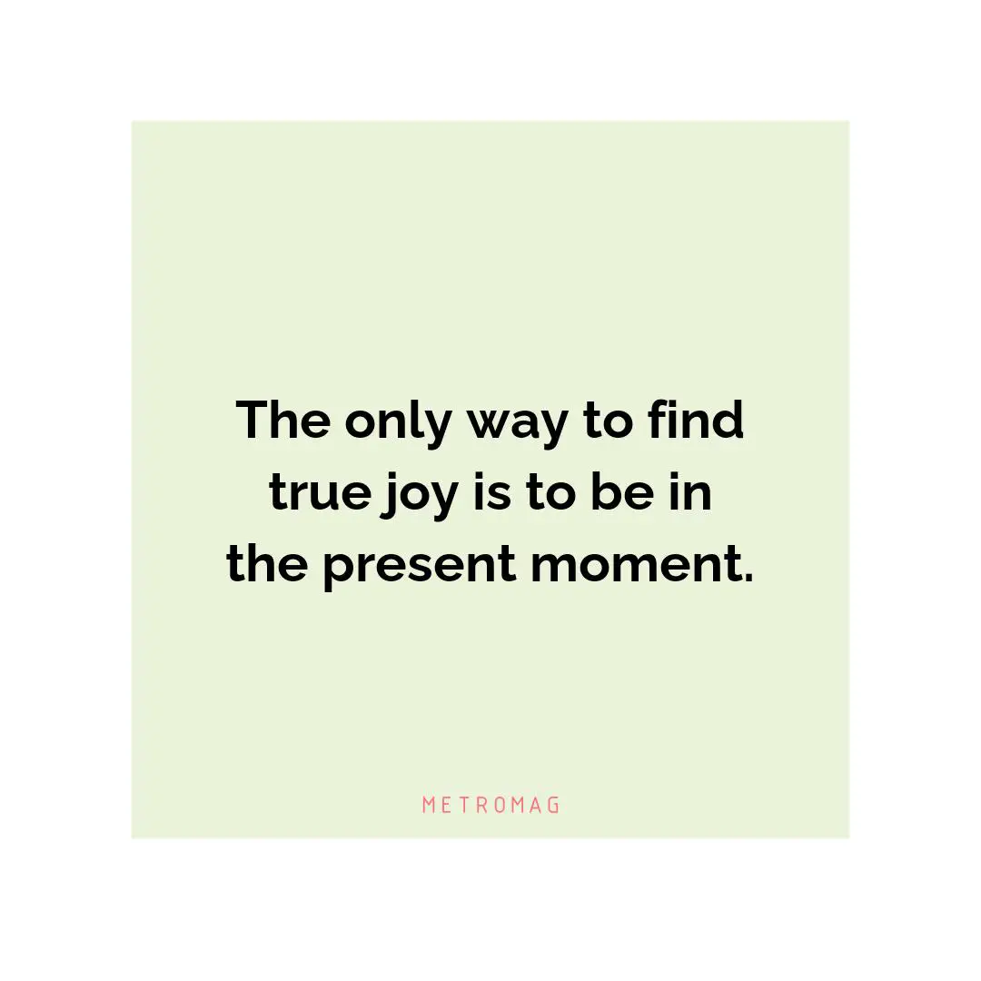 The only way to find true joy is to be in the present moment.