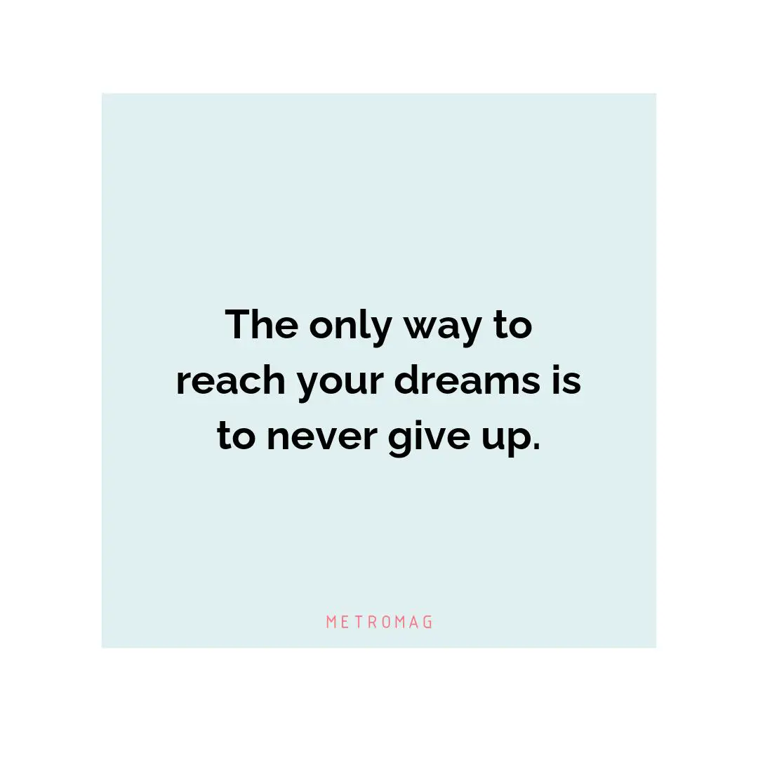 The only way to reach your dreams is to never give up.