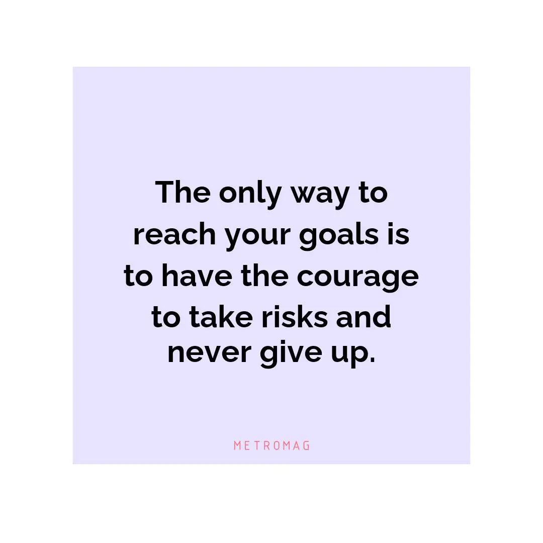 The only way to reach your goals is to have the courage to take risks and never give up.