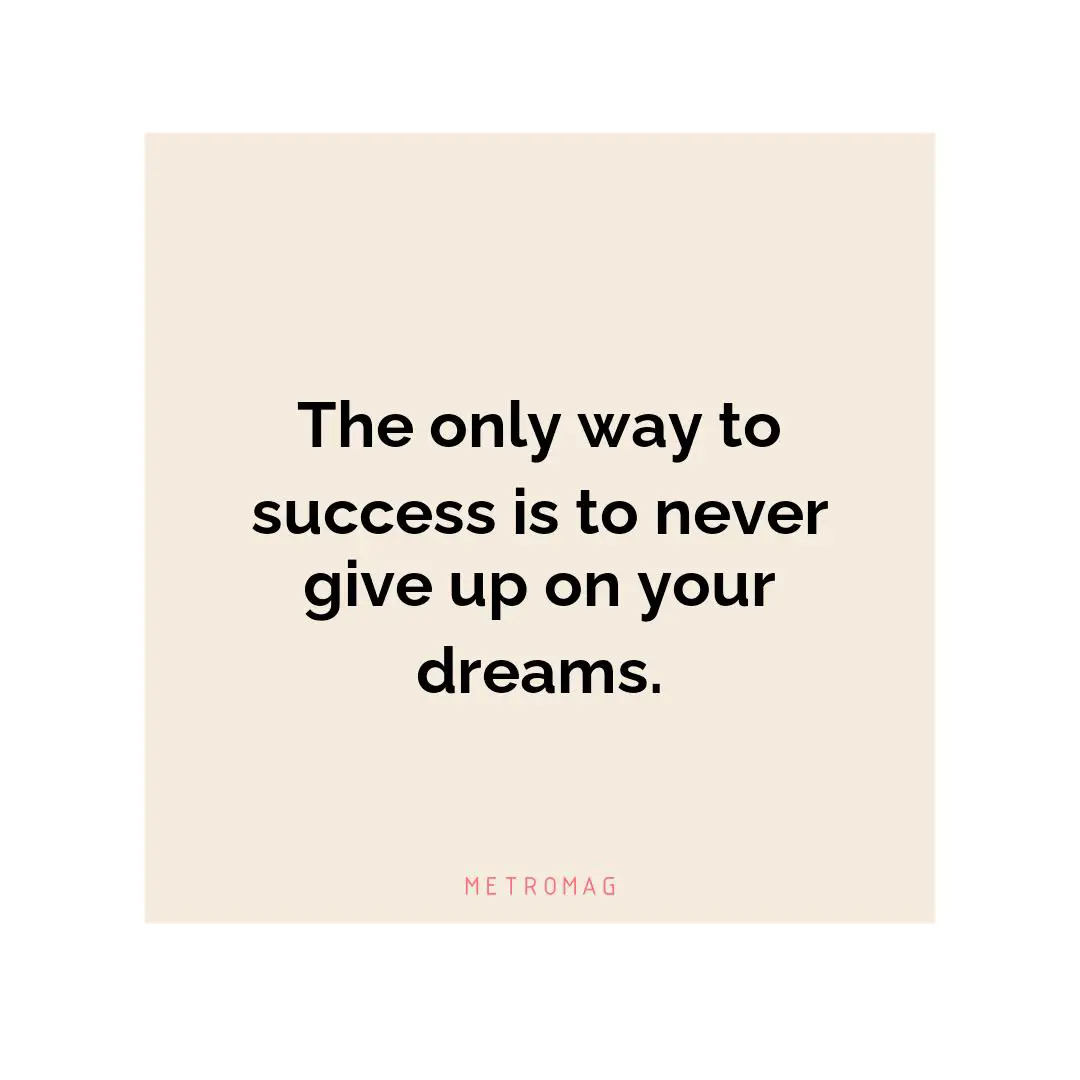 The only way to success is to never give up on your dreams.