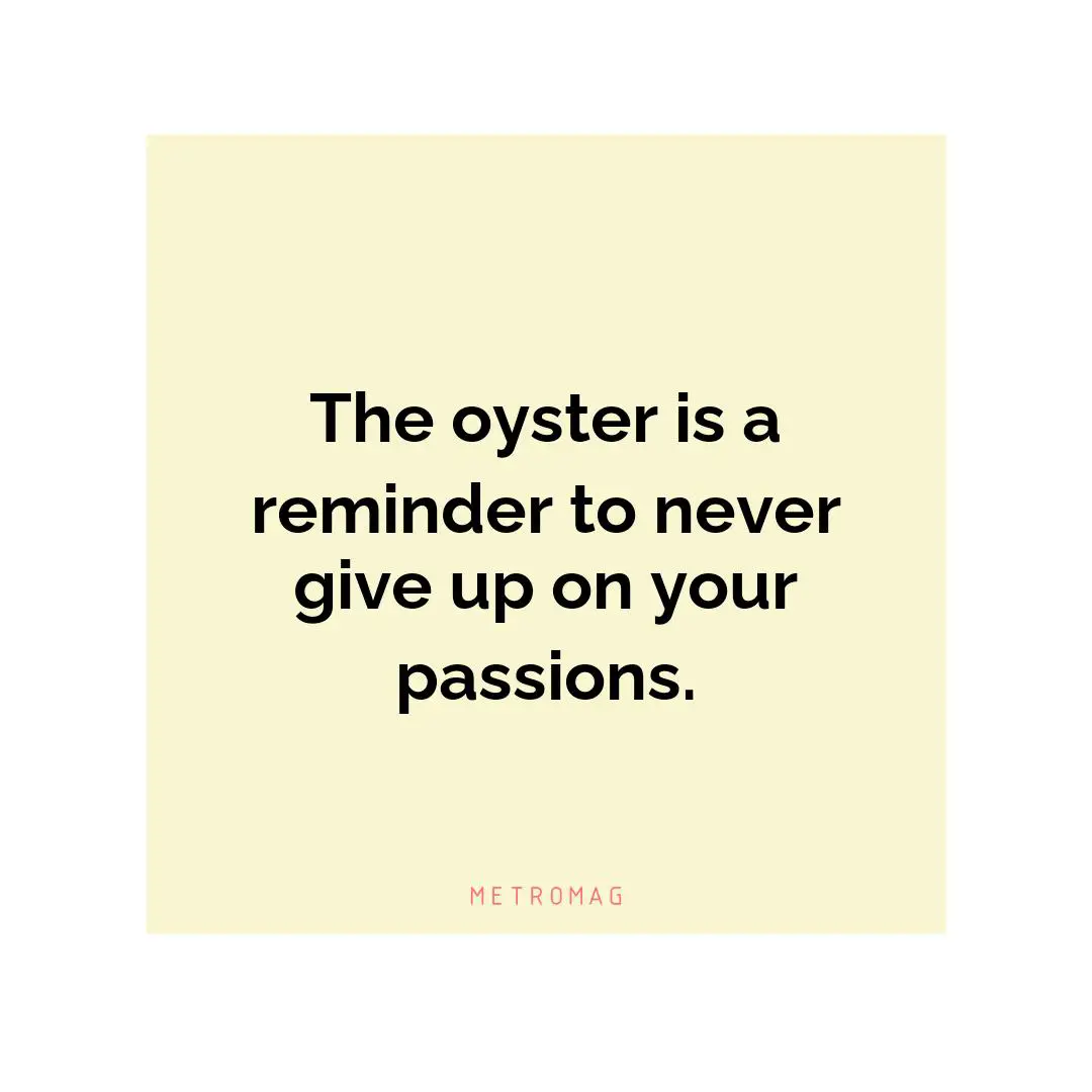 The oyster is a reminder to never give up on your passions.