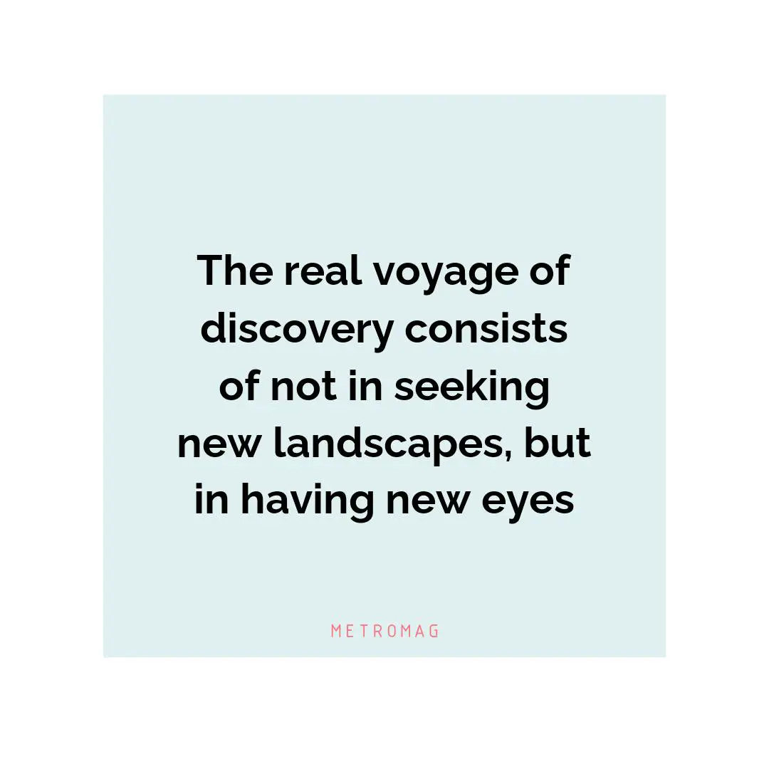 The real voyage of discovery consists of not in seeking new landscapes, but in having new eyes