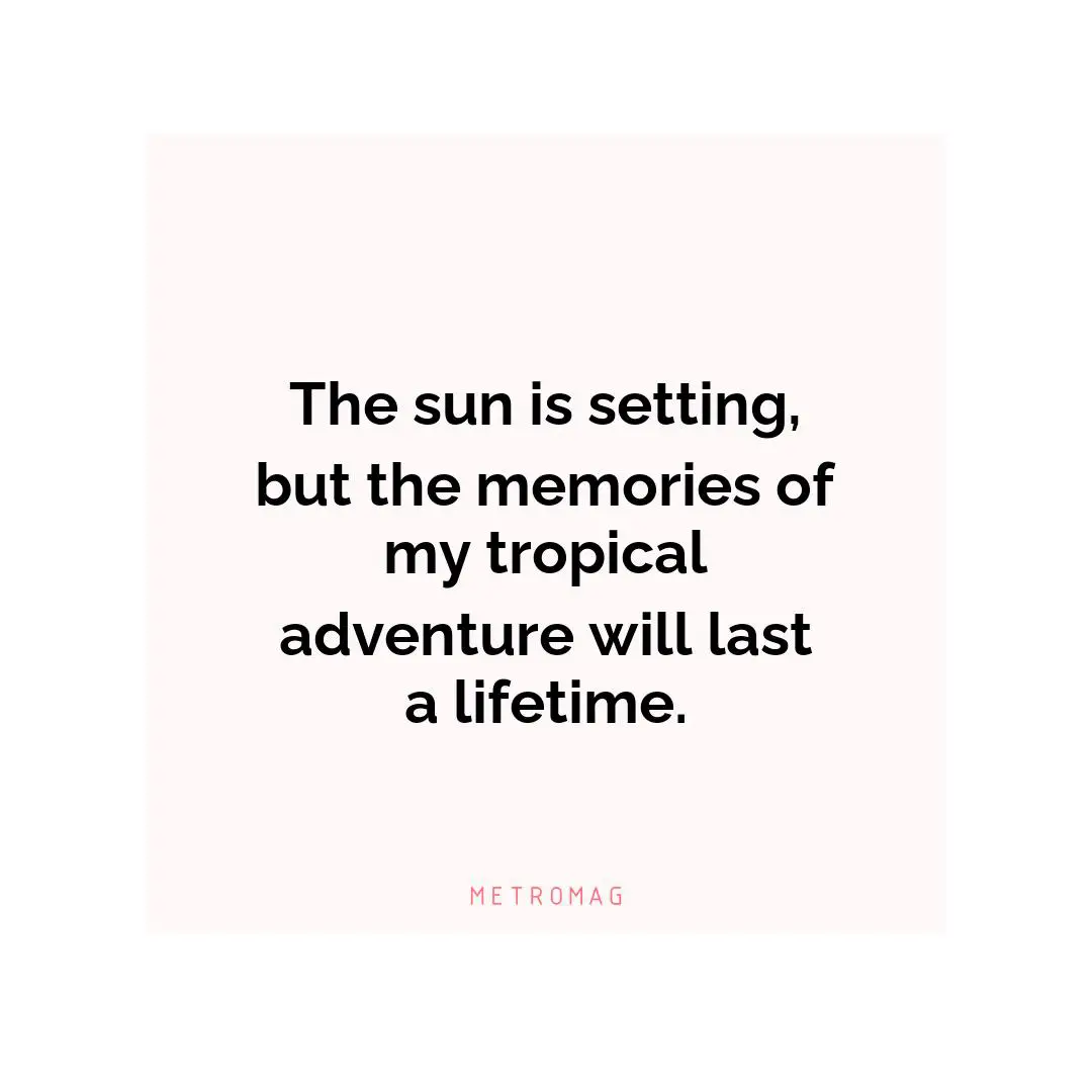 The sun is setting, but the memories of my tropical adventure will last a lifetime.