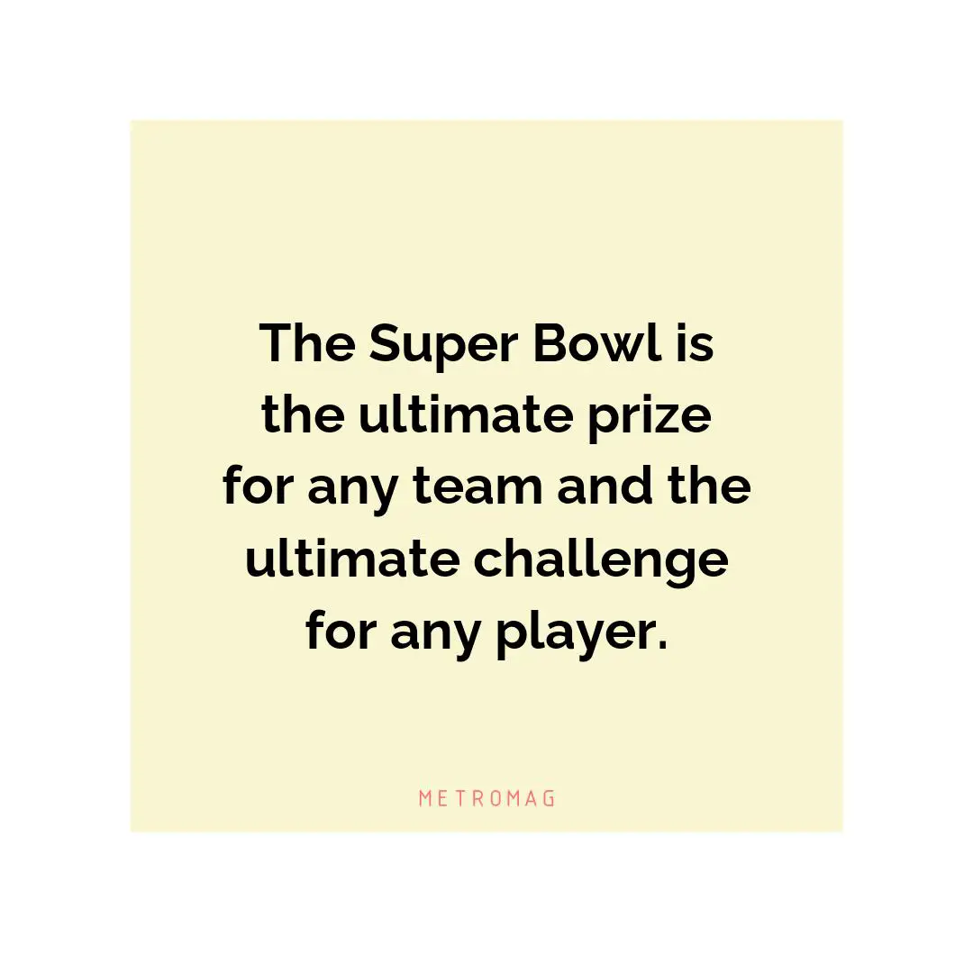 The Super Bowl is the ultimate prize for any team and the ultimate challenge for any player.