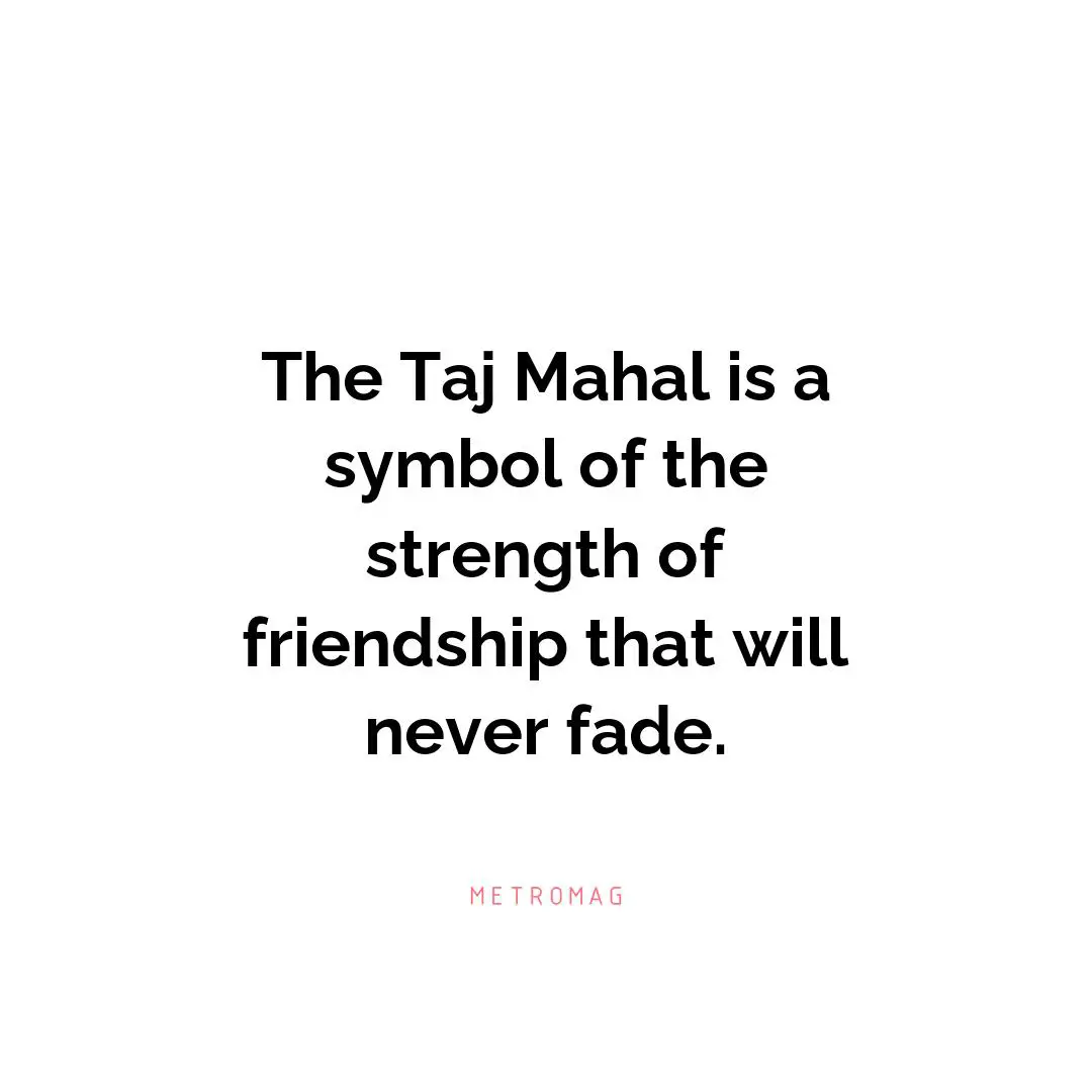 The Taj Mahal is a symbol of the strength of friendship that will never fade.