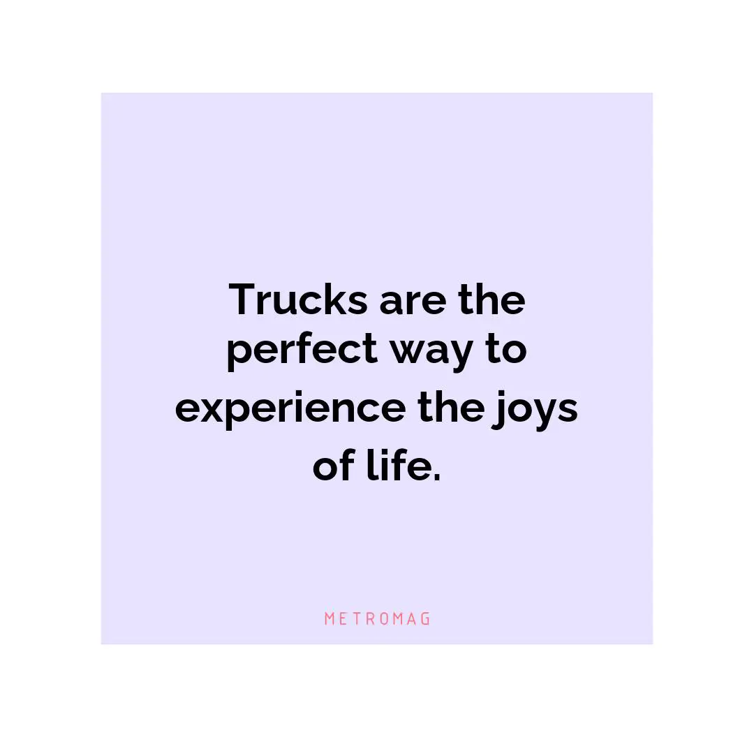 Trucks are the perfect way to experience the joys of life.