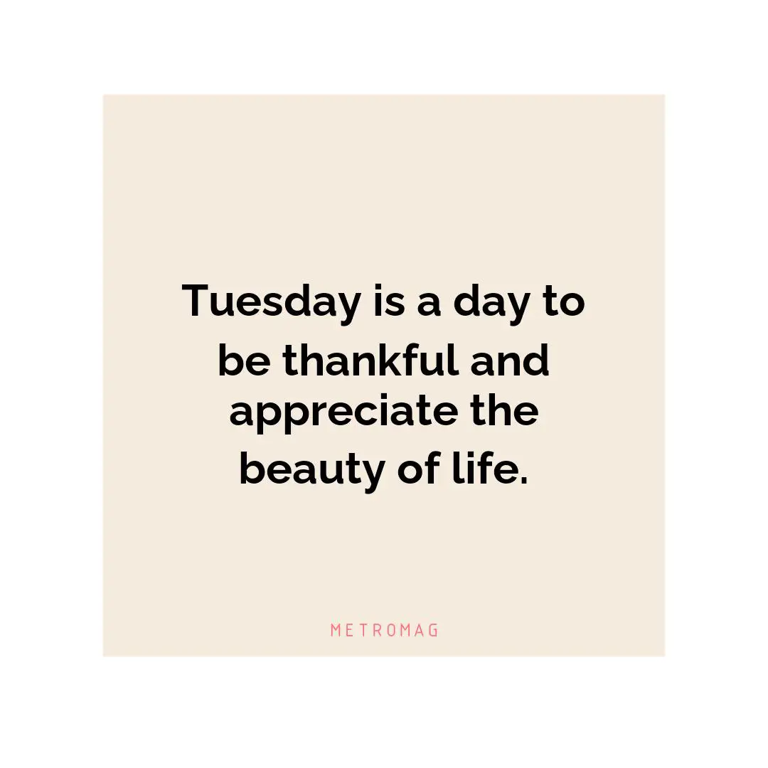 Tuesday is a day to be thankful and appreciate the beauty of life.