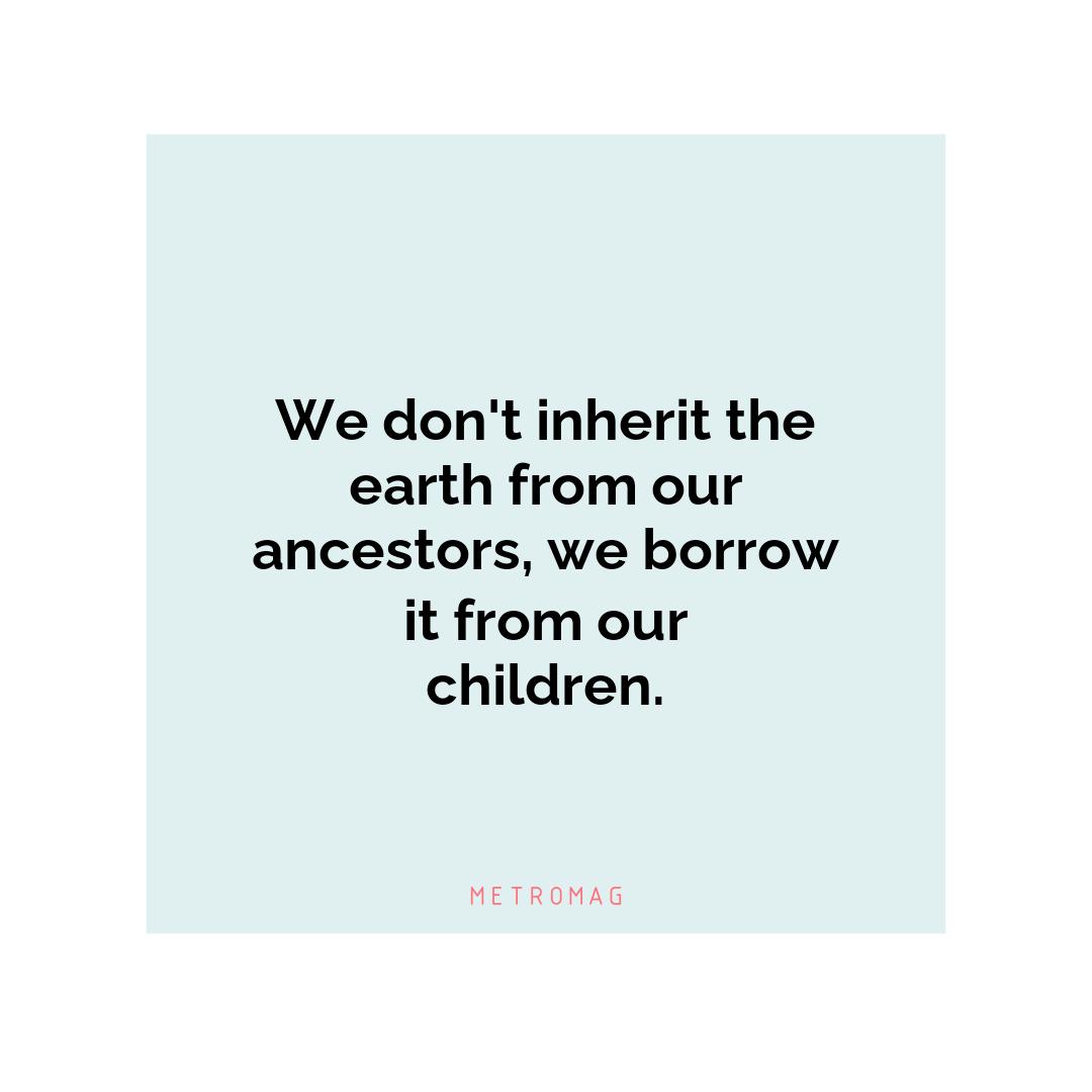 We don't inherit the earth from our ancestors, we borrow it from our children.