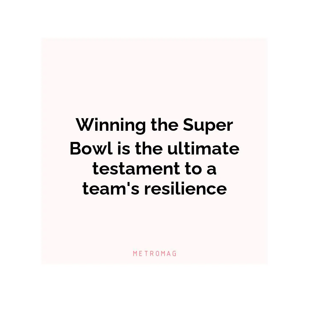 Winning the Super Bowl is the ultimate testament to a team's resilience