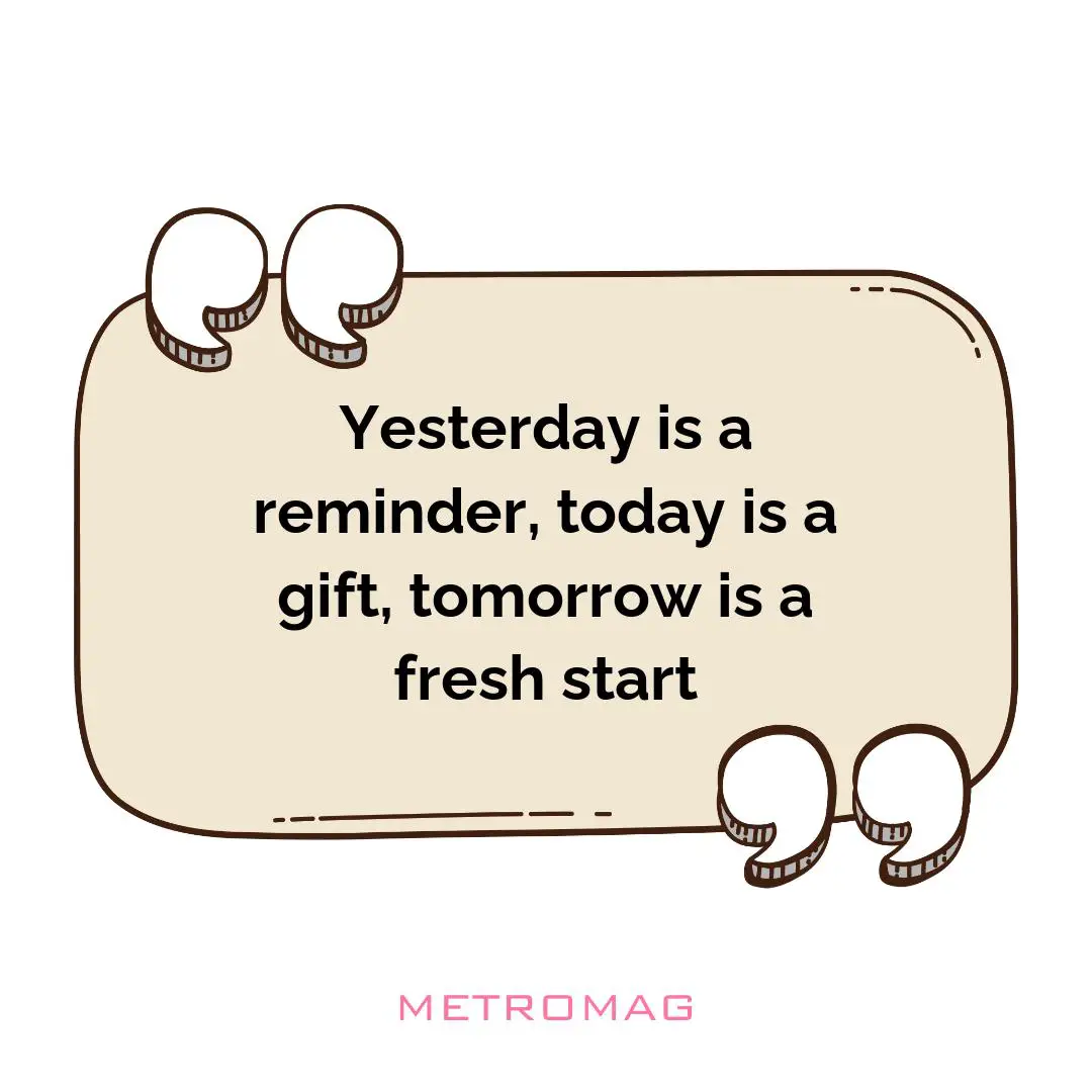 Yesterday is a reminder, today is a gift, tomorrow is a fresh start