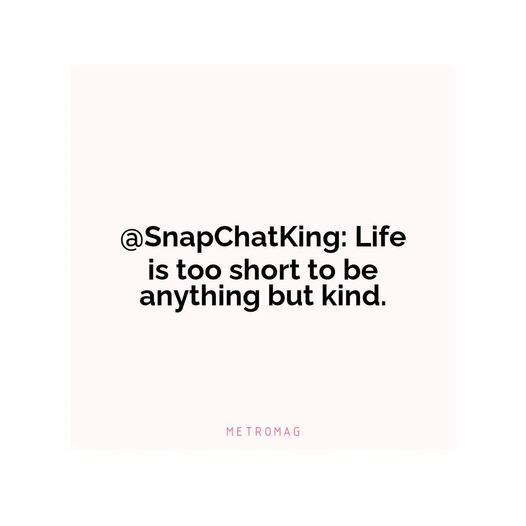 @SnapChatKing: Life is too short to be anything but kind.