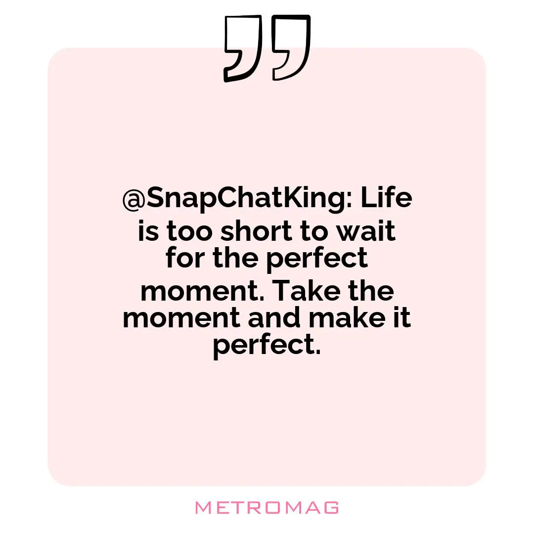 @SnapChatKing: Life is too short to wait for the perfect moment. Take the moment and make it perfect.