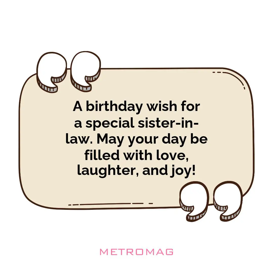 A birthday wish for a special sister-in-law. May your day be filled with love, laughter, and joy!