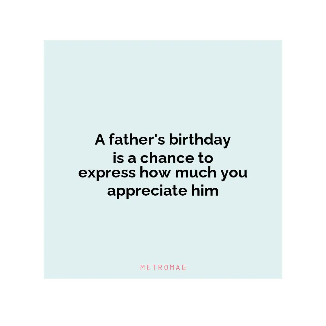A father's birthday is a chance to express how much you appreciate him