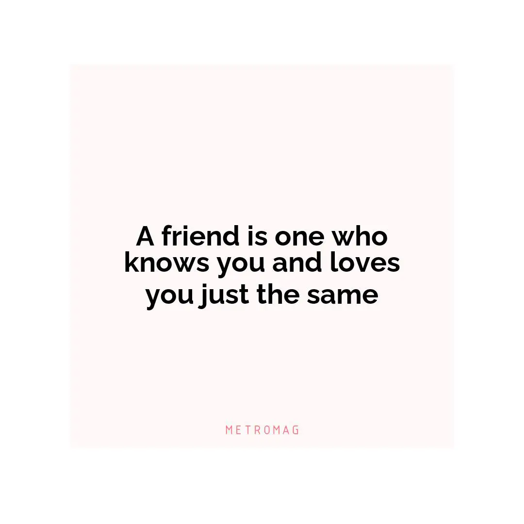 A friend is one who knows you and loves you just the same