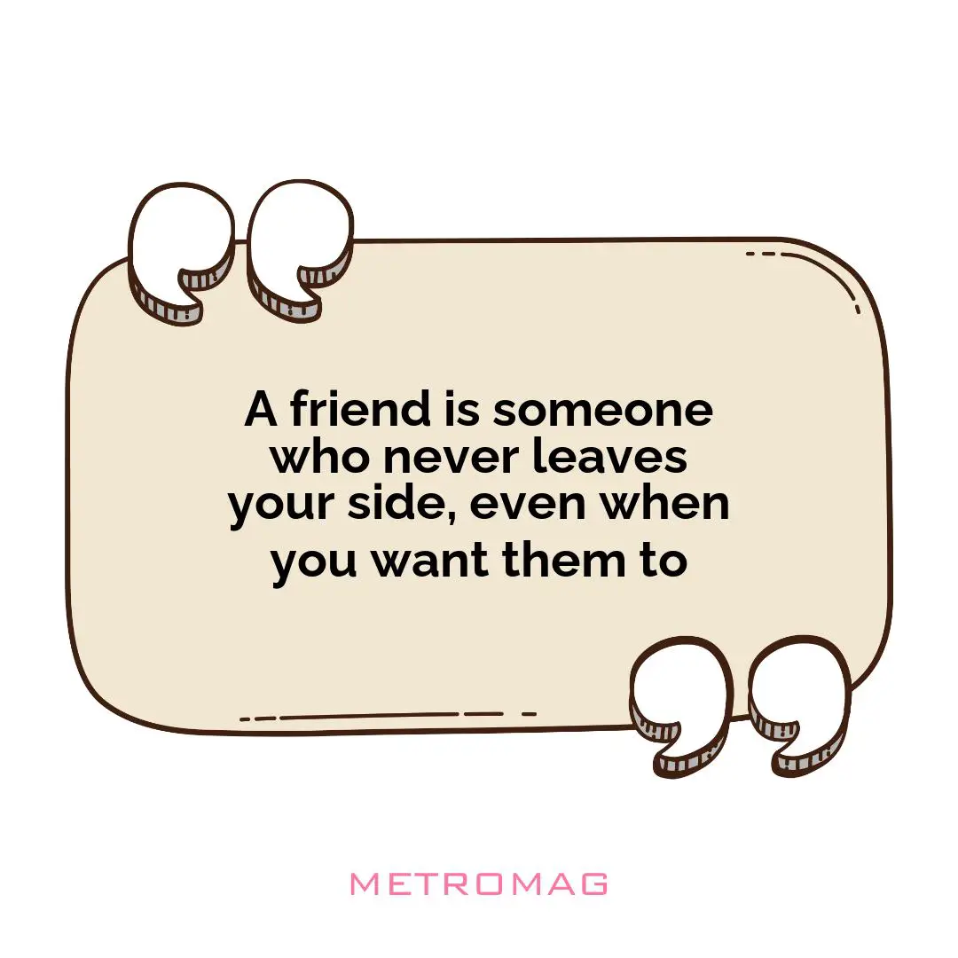 A friend is someone who never leaves your side, even when you want them to