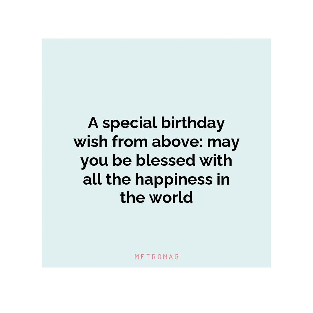 A special birthday wish from above: may you be blessed with all the happiness in the world