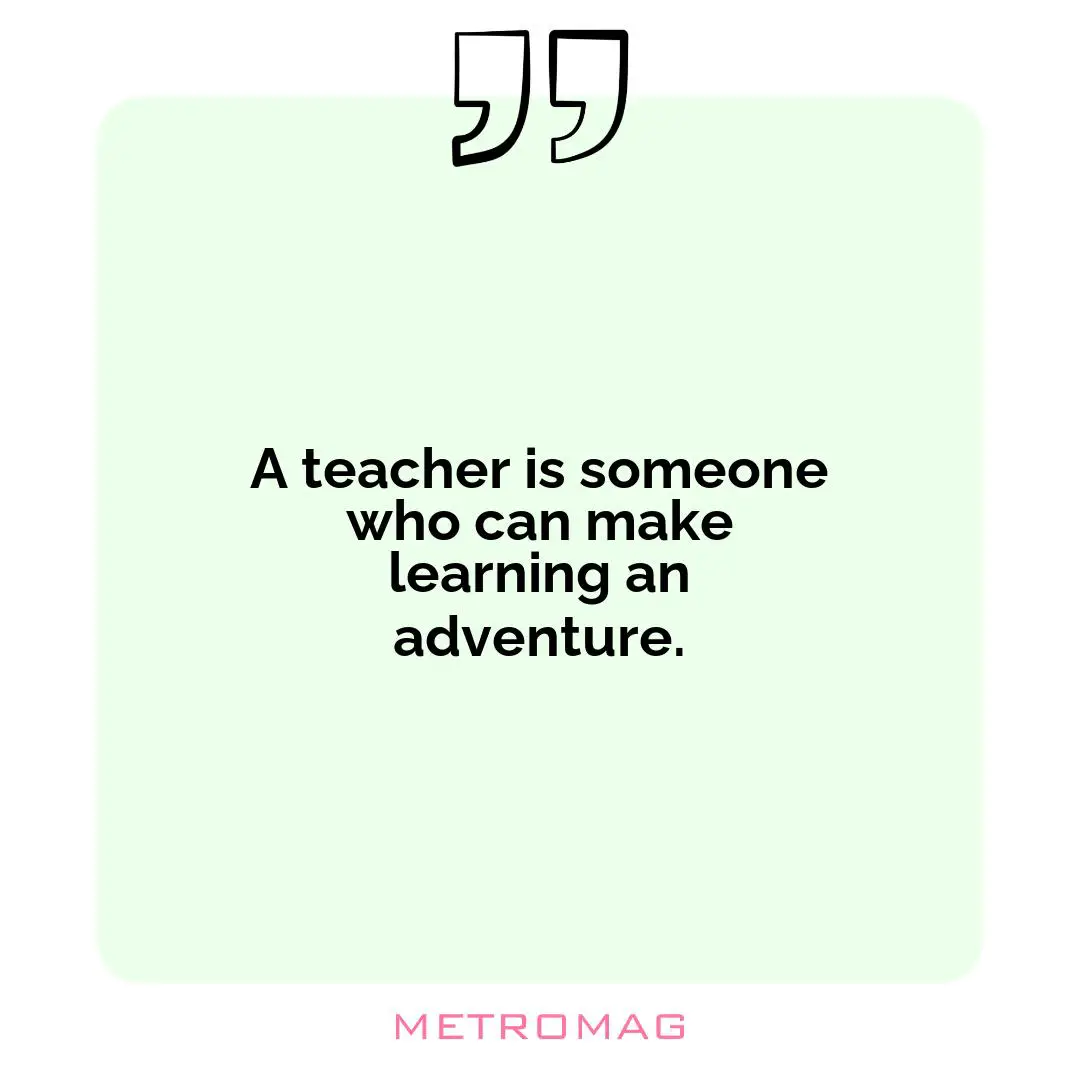 A teacher is someone who can make learning an adventure.