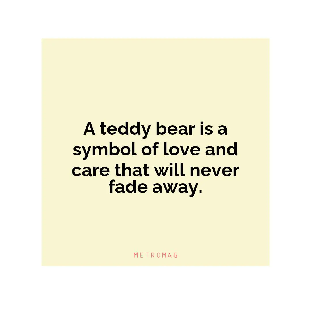 A teddy bear is a symbol of love and care that will never fade away.