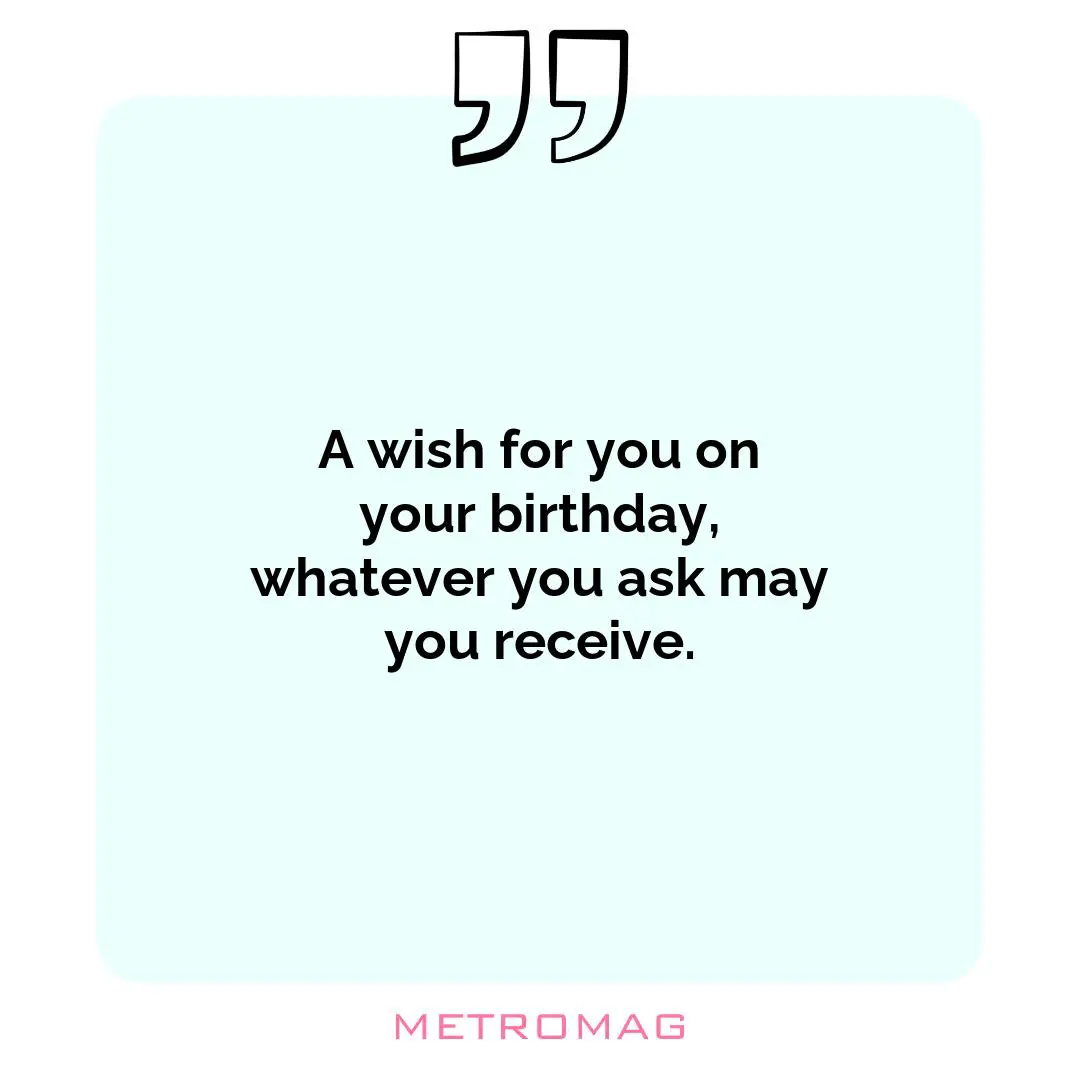 A wish for you on your birthday, whatever you ask may you receive.