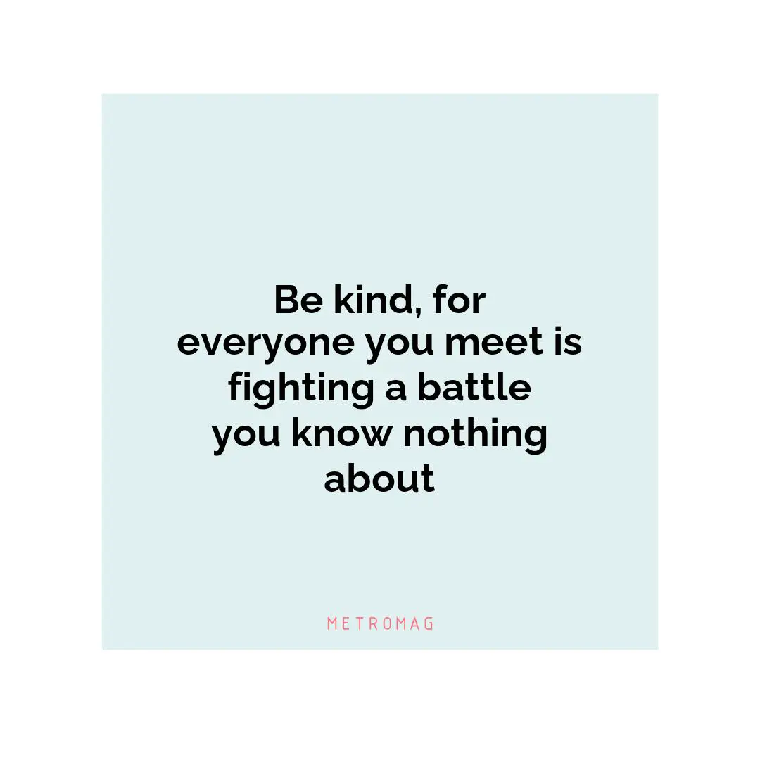 Be kind, for everyone you meet is fighting a battle you know nothing about