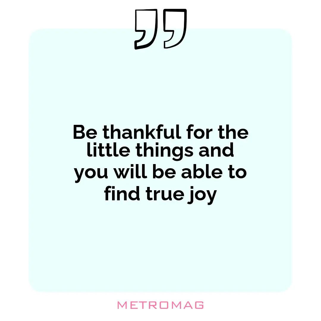 Be thankful for the little things and you will be able to find true joy