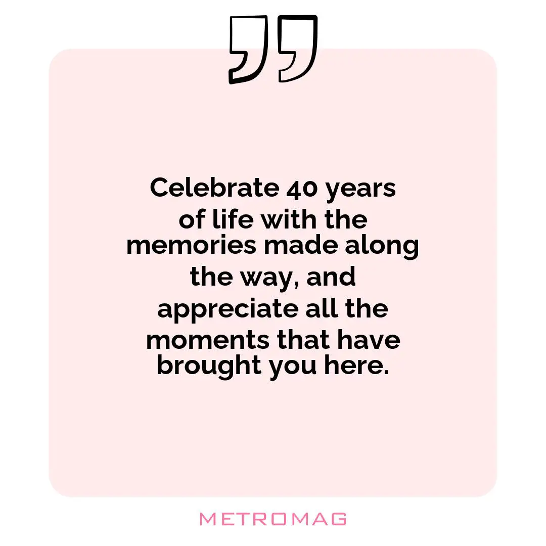 Celebrate 40 years of life with the memories made along the way, and appreciate all the moments that have brought you here.