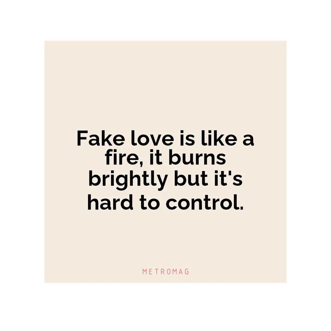 Fake love is like a fire, it burns brightly but it's hard to control.