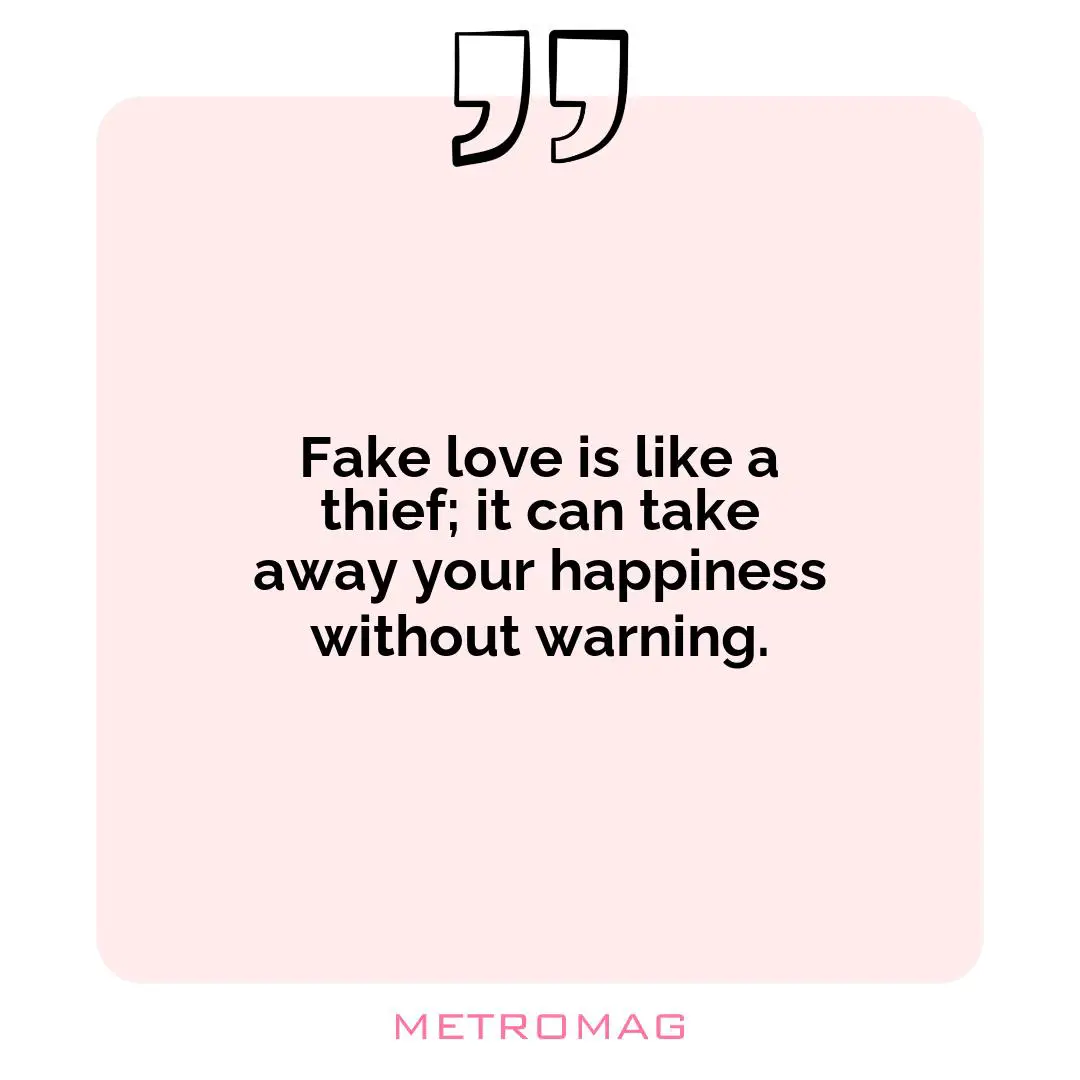 Fake love is like a thief; it can take away your happiness without warning.