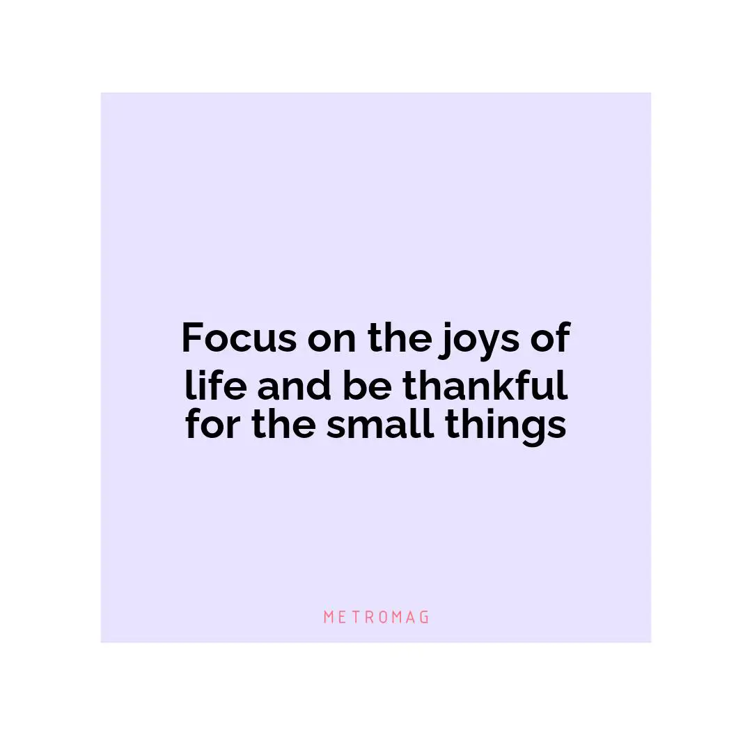 Focus on the joys of life and be thankful for the small things