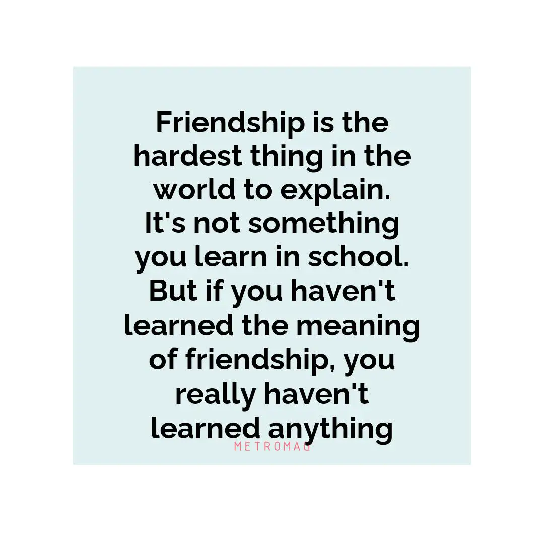 Friendship is the hardest thing in the world to explain. It's not something you learn in school. But if you haven't learned the meaning of friendship, you really haven't learned anything