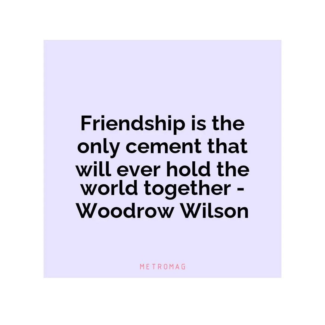 Friendship is the only cement that will ever hold the world together - Woodrow Wilson