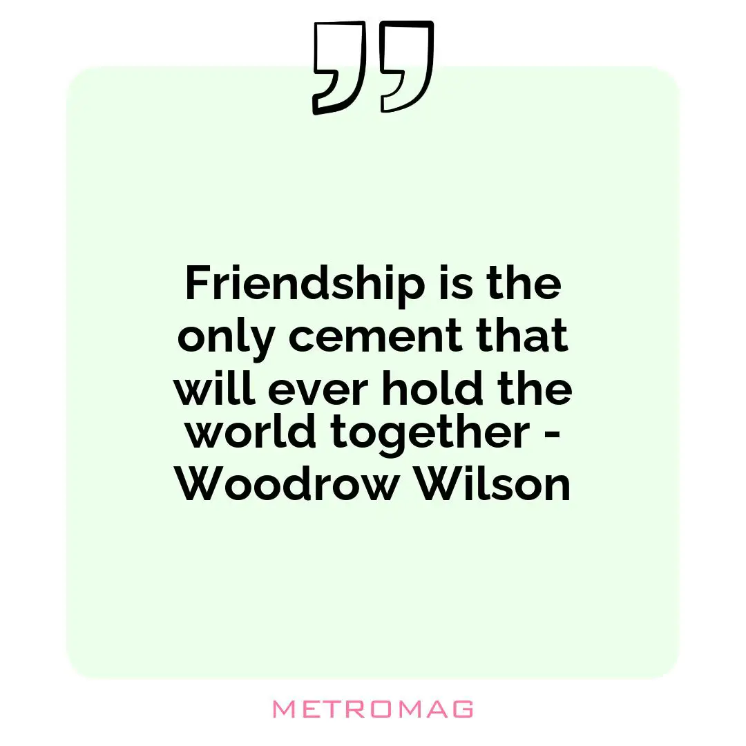 Friendship is the only cement that will ever hold the world together - Woodrow Wilson