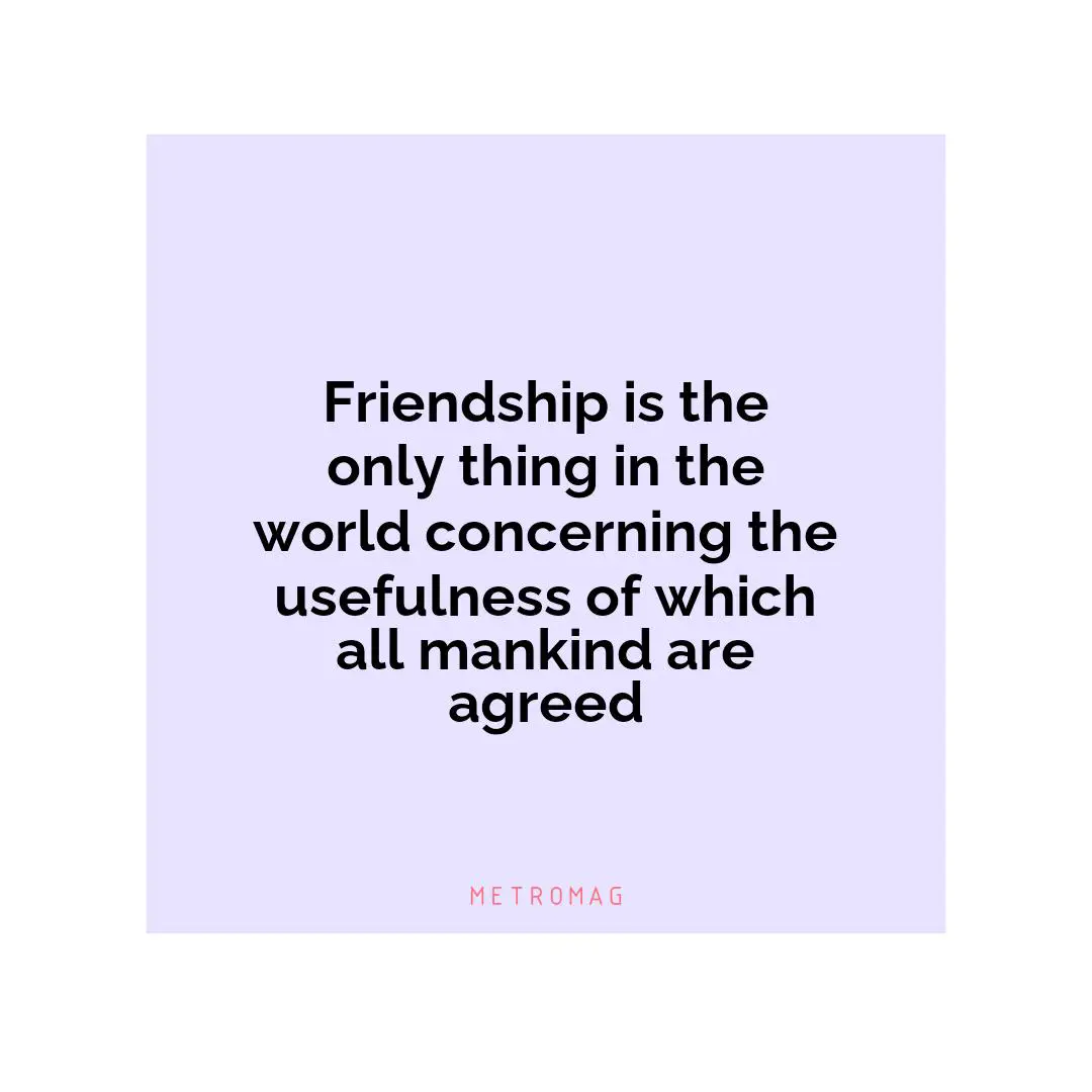 Friendship is the only thing in the world concerning the usefulness of which all mankind are agreed