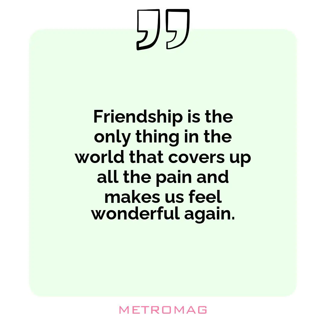 Friendship is the only thing in the world that covers up all the pain and makes us feel wonderful again.