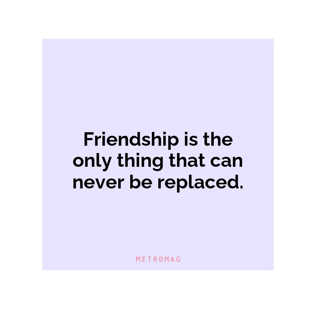 Friendship is the only thing that can never be replaced.