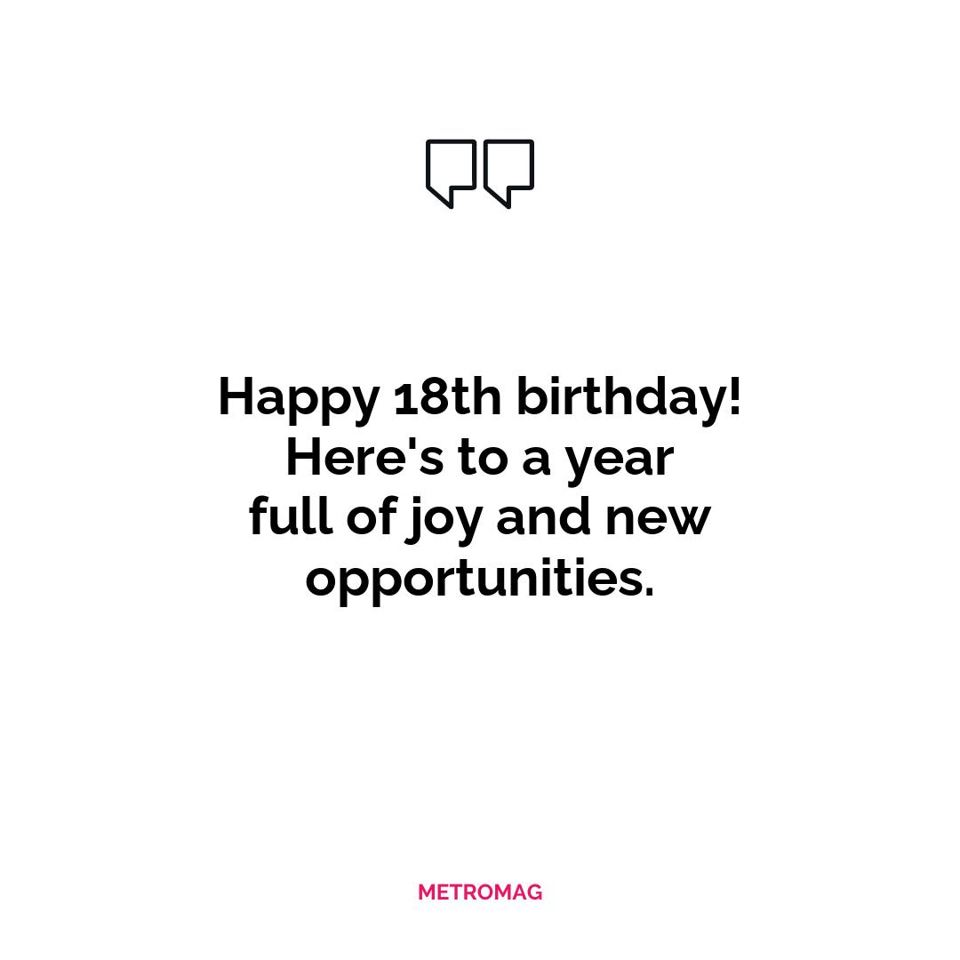 Happy 18th birthday! Here's to a year full of joy and new opportunities.