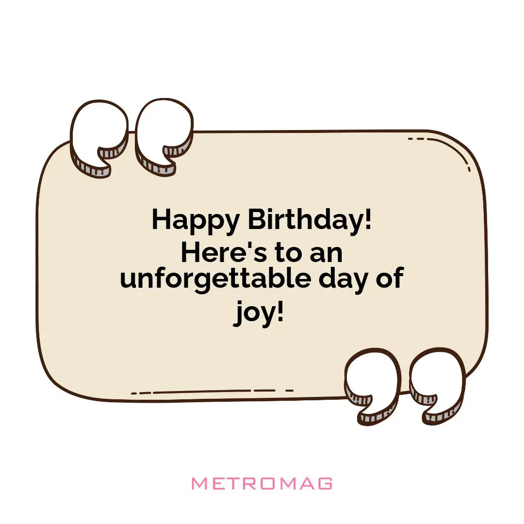 Happy Birthday! Here's to an unforgettable day of joy!