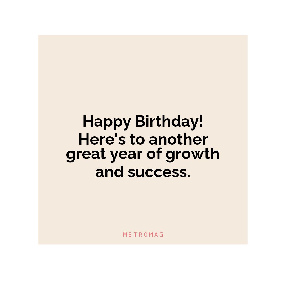 Happy Birthday! Here's to another great year of growth and success.